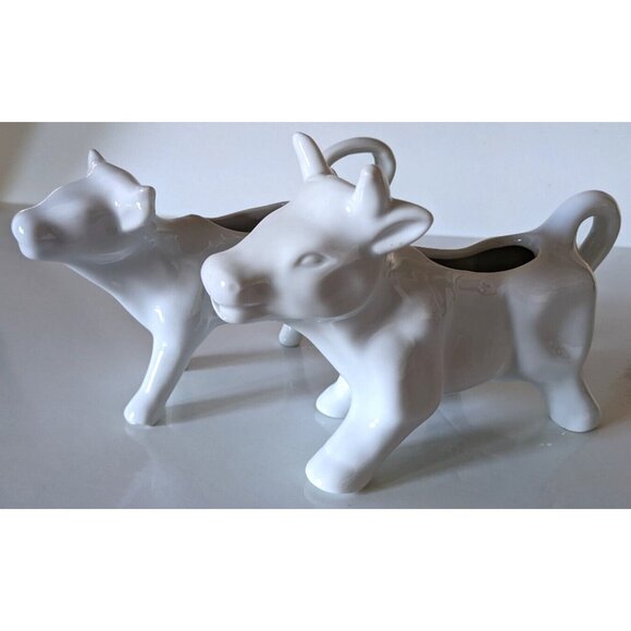 Designer Set Of 2 Torre & Tagus Cow&Calf Milk Cream Jugs Decor White 8*5" ; 7*4" - Picture 9 of 10